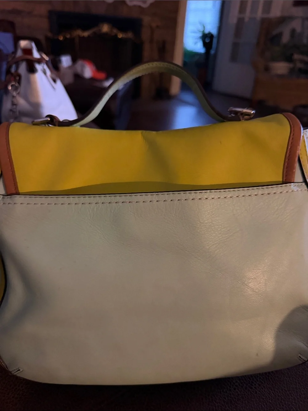 Coach Two-Tone Park Leather Satchel in Yellow and Light Blue w/crossbody strap